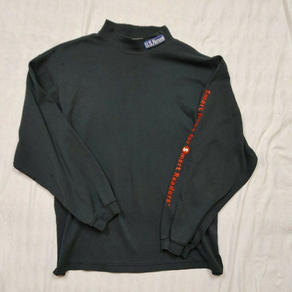 VTG SPORTSMASTER US News TURTLE NECK LONG SLEEVE SHIRT BLACK SZ M USA